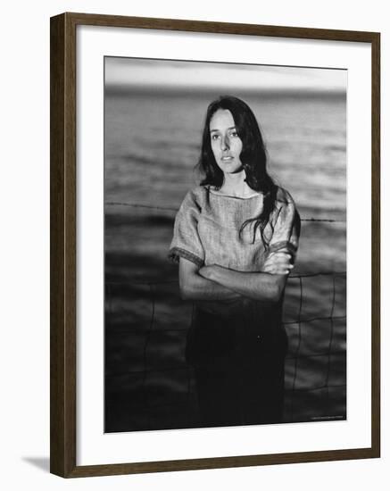 Folk Singer Joan Baez on the Beach Near Her Home-Ralph Crane-Framed Premium Photographic Print