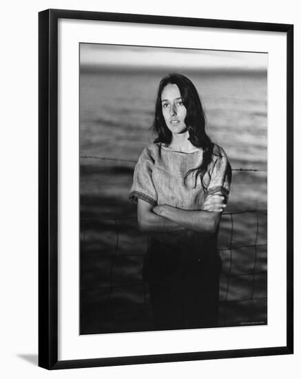 Folk Singer Joan Baez on the Beach Near Her Home-Ralph Crane-Framed Premium Photographic Print