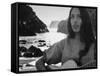 Folk Singer Joan Baez on the Beach with Guitar Near Her Home-Ralph Crane-Framed Stretched Canvas