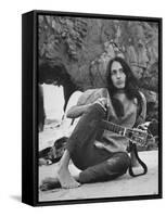 Folk Singer Joan Baez on the Beach with Guitar Near Her Home-Ralph Crane-Framed Stretched Canvas