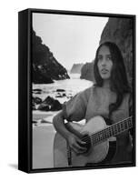 Folk Singer Joan Baez on the Beach with Guitar Near Her Home-Ralph Crane-Framed Stretched Canvas