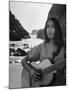 Folk Singer Joan Baez on the Beach with Guitar Near Her Home-Ralph Crane-Mounted Premium Photographic Print