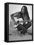 Folk Singer Joan Baez Strumming Her Guitar on the Beach Near Her Home-Ralph Crane-Framed Stretched Canvas