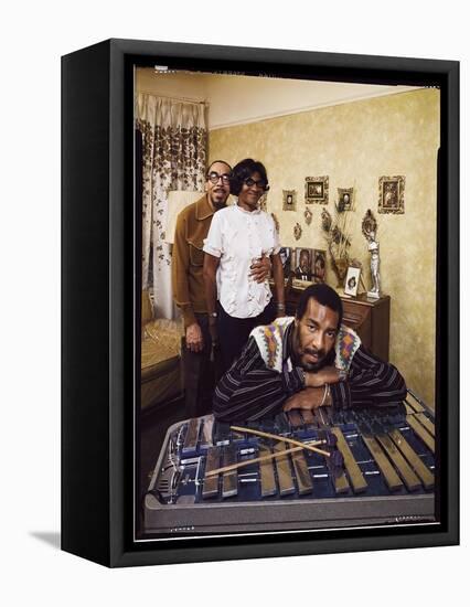 Folk Singer Richie Havens Leaning on Xylophone with Parents: Richard and Mildred in Background-John Olson-Framed Stretched Canvas