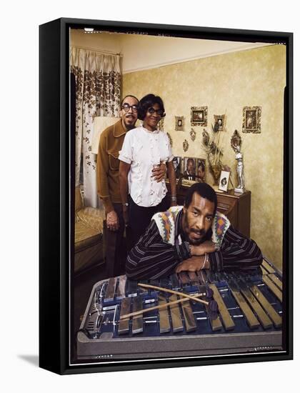 Folk Singer Richie Havens Leaning on Xylophone with Parents: Richard and Mildred in Background-John Olson-Framed Stretched Canvas