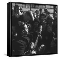 Folk Singer Woody Guthrie Playing Guitar for Group of Children-Eric Schaal-Framed Stretched Canvas