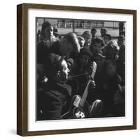 Folk Singer Woody Guthrie Playing Guitar for Group of Children-Eric Schaal-Framed Premium Photographic Print