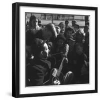 Folk Singer Woody Guthrie Playing Guitar for Group of Children-Eric Schaal-Framed Premium Photographic Print