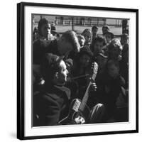 Folk Singer Woody Guthrie Playing Guitar for Group of Children-Eric Schaal-Framed Premium Photographic Print