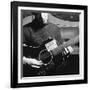 Folk Singer Woody Guthrie Playing Guitar with Sign on It Reading This Machine Kills Fascists-Eric Schaal-Framed Premium Photographic Print