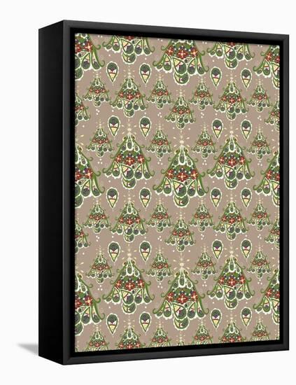 Folklore Christmas Tree Pattern-Cyndi Lou-Framed Stretched Canvas