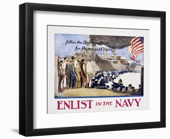 Follow the Boys in Blue for Home and Country, Enlist in the Navy Poster-George Hand Wright-Framed Giclee Print