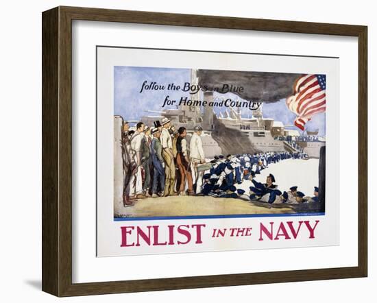 Follow the Boys in Blue for Home and Country, Enlist in the Navy Poster-George Hand Wright-Framed Giclee Print