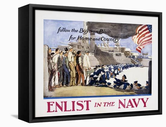 Follow the Boys in Blue for Home and Country, Enlist in the Navy Poster-George Hand Wright-Framed Stretched Canvas