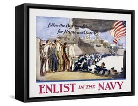 Follow the Boys in Blue for Home and Country, Enlist in the Navy Poster-George Hand Wright-Framed Stretched Canvas