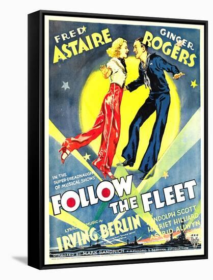 Follow The Fleet, Ginger Rogers, Fred Astaire on window card, 1936-null-Framed Stretched Canvas