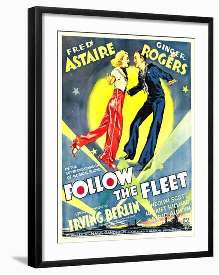 Follow The Fleet, Ginger Rogers, Fred Astaire on window card, 1936-null-Framed Art Print