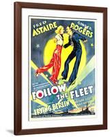 Follow The Fleet, Ginger Rogers, Fred Astaire on window card, 1936-null-Framed Art Print