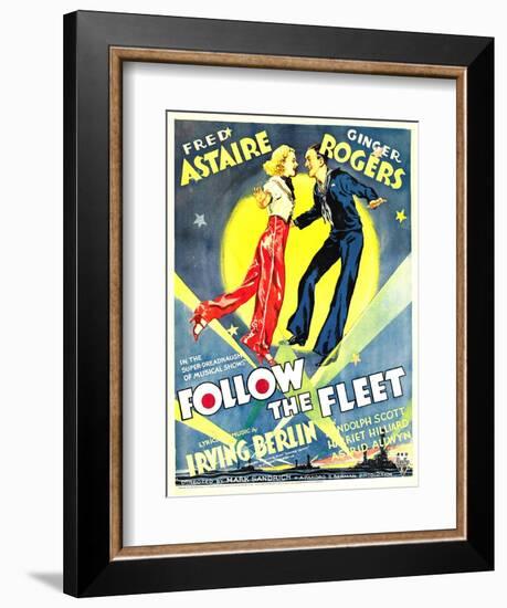 Follow The Fleet, Ginger Rogers, Fred Astaire on window card, 1936-null-Framed Art Print