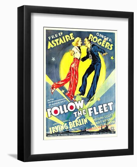 Follow The Fleet, Ginger Rogers, Fred Astaire on window card, 1936-null-Framed Art Print