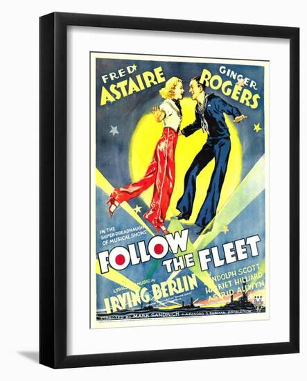 Follow The Fleet, Ginger Rogers, Fred Astaire on window card, 1936-null-Framed Art Print