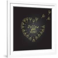 Follow Your Heart Inspiration Quote Gold Heart Dandelion Seeds-ZenFruitGraphics-Framed Art Print