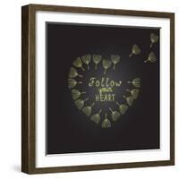 Follow Your Heart Inspiration Quote Gold Heart Dandelion Seeds-ZenFruitGraphics-Framed Art Print