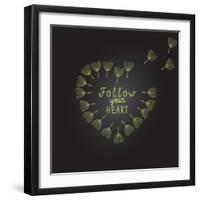 Follow Your Heart Inspiration Quote Gold Heart Dandelion Seeds-ZenFruitGraphics-Framed Art Print