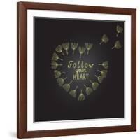 Follow Your Heart Inspiration Quote Gold Heart Dandelion Seeds-ZenFruitGraphics-Framed Art Print