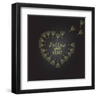 Follow Your Heart Inspiration Quote Gold Heart Dandelion Seeds-ZenFruitGraphics-Framed Art Print