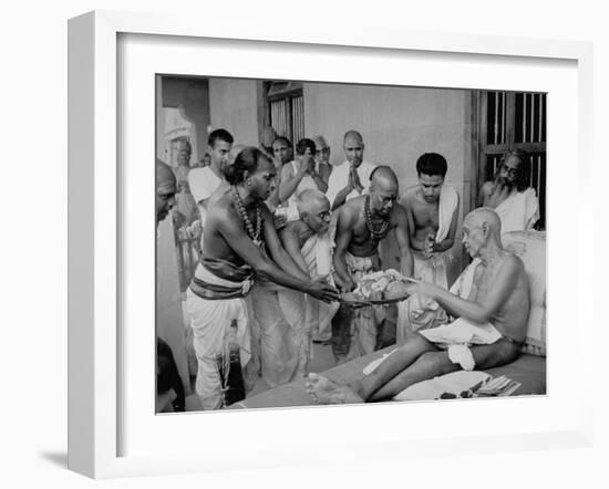 Followers Offering Fruits to Sri Ramana Maharshi-null-Framed Premium Photographic Print