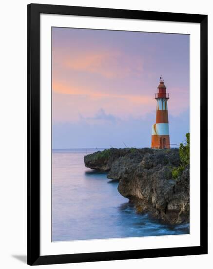 Folly Point Lighthouse Illuminted at Dusk, Port Antonio, Portland Parish, Jamaica, Caribbean-Doug Pearson-Framed Photographic Print