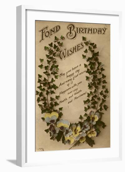 Fond Birthday Wishes with Ivy and Pansies-null-Framed Art Print