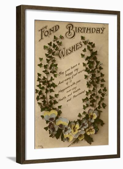 Fond Birthday Wishes with Ivy and Pansies-null-Framed Art Print