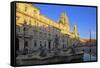 Fontana del Nettuno and Fontana dei Quattro Fiumi in Piazza Navona, Rome, Lazio, Italy, Europe-Hans-Peter Merten-Framed Stretched Canvas