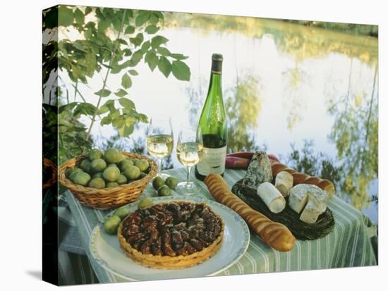 Food and Wine on a Table Beside the River Loire, France-John Miller-Stretched Canvas