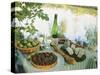 Food and Wine on a Table Beside the River Loire, France-John Miller-Stretched Canvas