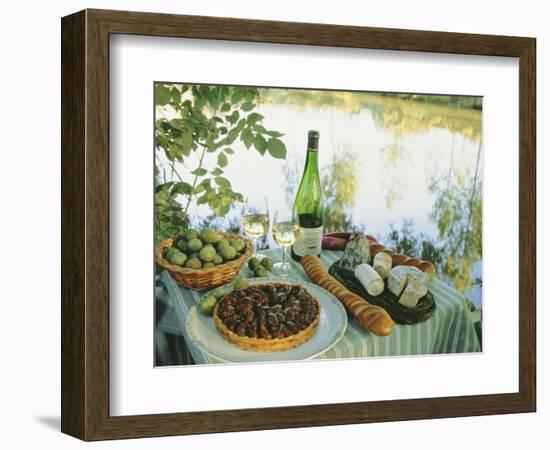 Food and Wine on a Table Beside the River Loire, France-John Miller-Framed Photographic Print