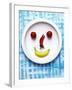 Food Collage: Face Made from Banana, Chili & Tomatoes on Plate-Dorota & Bogdan Bialy-Framed Photographic Print