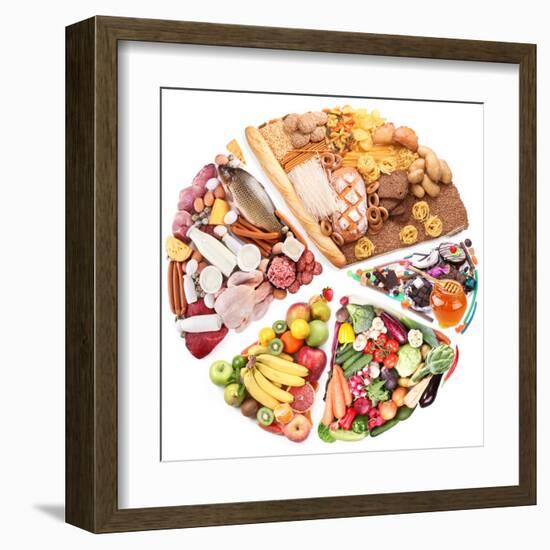 Food For A Balanced Diet In The Form Of Circle. Isolated On White-Volff-Framed Art Print