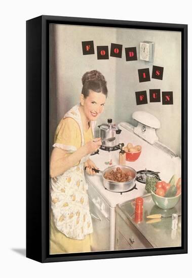 Food is Fun, Cooking on Stove Top-null-Framed Stretched Canvas