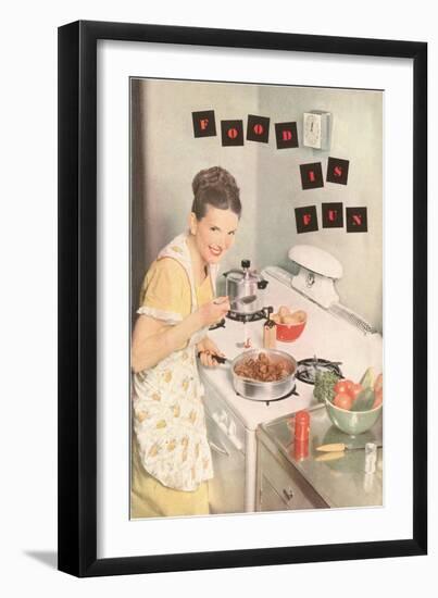 Food is Fun, Cooking on Stove Top-null-Framed Art Print