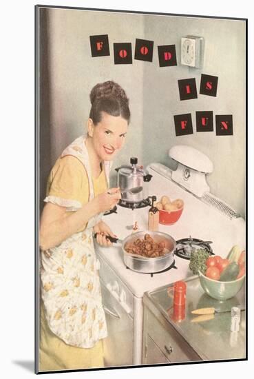Food is Fun, Cooking on Stove Top-null-Mounted Art Print