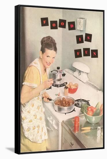 Food is Fun, Cooking on Stove Top-null-Framed Stretched Canvas