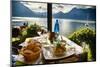 Food on a Restaurant Table with a Lake Como View-George Oze-Mounted Photographic Print