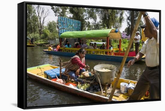 Food Vendor at the Floating Gardens in Xochimilco-John Woodworth-Framed Stretched Canvas