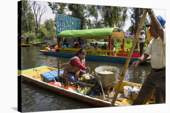 Food Vendor at the Floating Gardens in Xochimilco-John Woodworth-Stretched Canvas