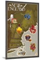 Foods of New England Map-Lantern Press-Mounted Art Print