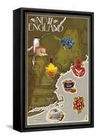 Foods of New England Map-Lantern Press-Framed Stretched Canvas