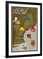 Foods of New England Map-Lantern Press-Framed Art Print